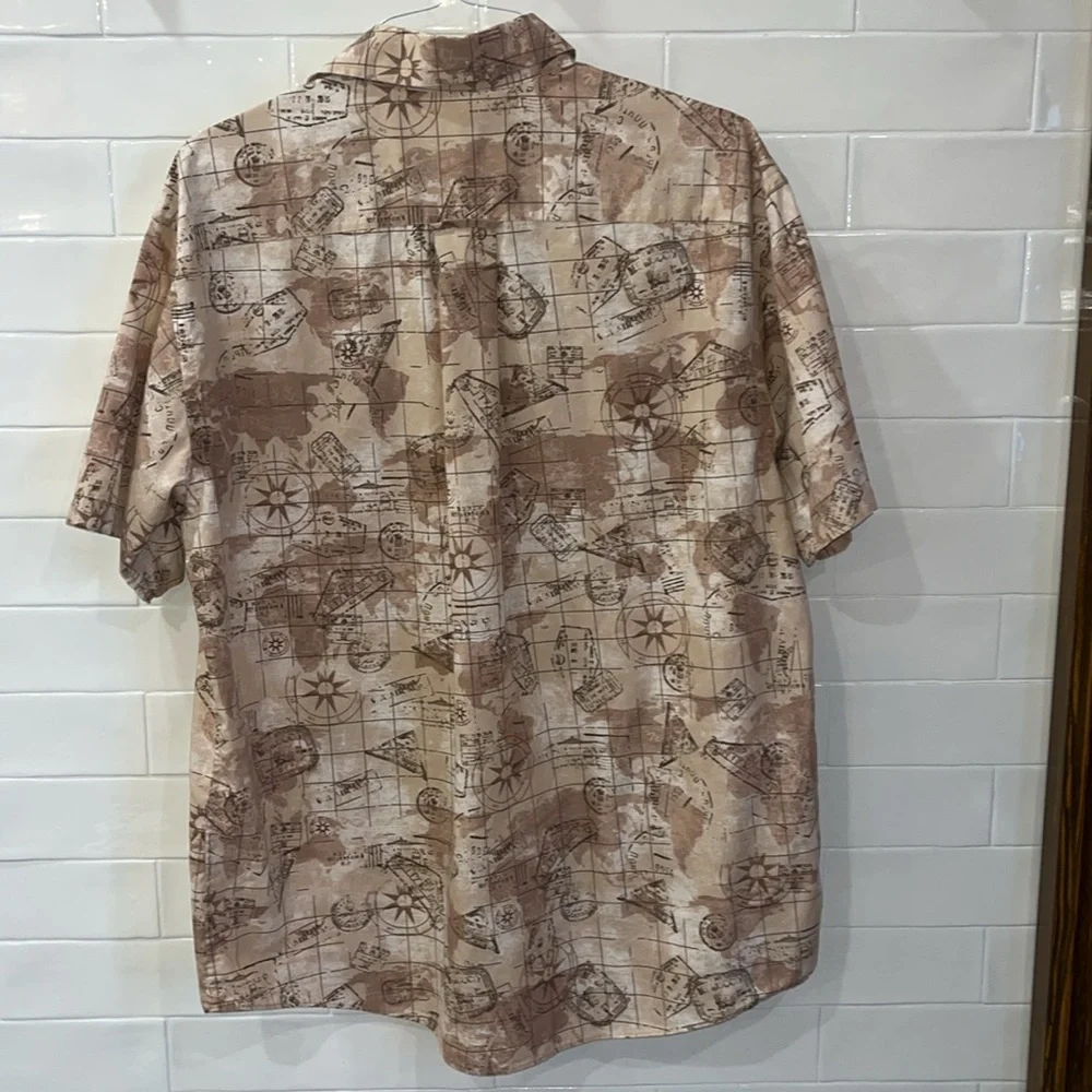 Vintage Orvis Camp Shirt Aviation Print Large Mail Passport Stamp World Map - Picture 4 of 7